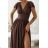Langes, elegantes Damenkleid mit breiten Trägern (SL) FRENCH FASHION FMPEL23VELVET brown Schokolade 34