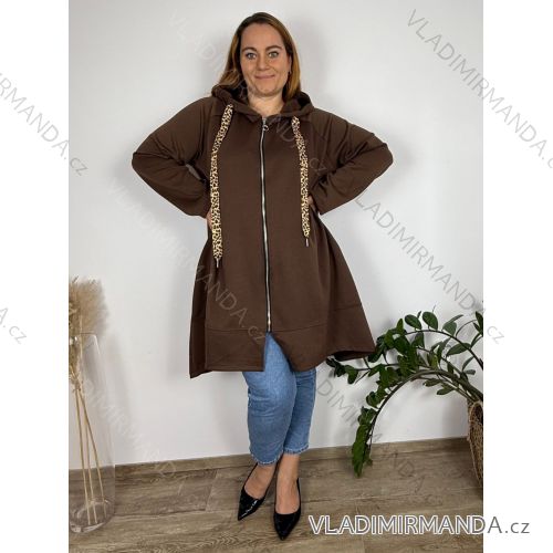 Langärmliges, leichtes Damen-Kapuzensweatshirt mit Reißverschluss, übergroß (52/54/56 ONE SIZE) ITALIAN FASHION IMC25359 54/56/58 braun