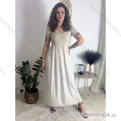 Langes, lässiges Kurzarmkleid für Damen (XS/S/M Einheitsgröße) ITALIAN FASHION IMD2525369 beige XS/S/M