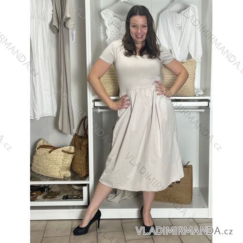 Kurzärmliges Sommer-Freizeitkleid für Damen (S/M/L EINHEITSGRÖSSE) ITALIAN FASHION IMWGB25022 S / M / L beige