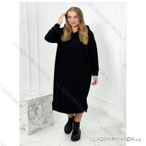 Šaty mikinové s kapucí dlouhý rukáv dámské (S/M/L ONE SIZE) ITALSKÁ MÓDA IMD21957