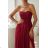 Langes, elegantes Damenkleid mit breiten Trägern (SL) FRENCH FASHION FMPEL23VELVET dunkelrot 42