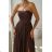 Langes, elegantes Damenkleid mit breiten Trägern (SL) FRENCH FASHION FMPEL23VELVET brown Schokolade 42