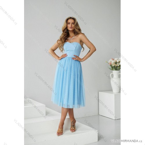 Langes, elegantes Damenkleid mit breiten Trägern (SL) FRENCH FASHION FMPEL23VELVET blau 42
