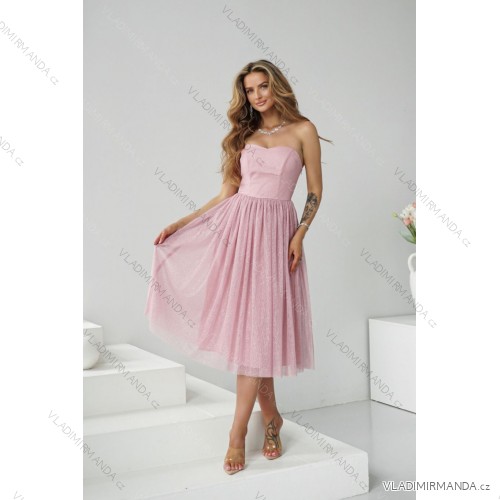 Langes, elegantes Damenkleid mit breiten Trägern (SL) FRENCH FASHION FMPEL23VELVET Rose alte Rose 42