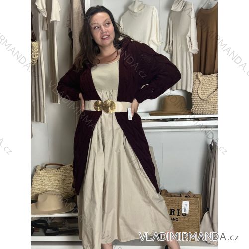 Cardigan pletený teplý dlouhý rukáv dámský (S/M/L ONE SIZE) ITALSKÁ MÓDA IMD21886 M / L Wein