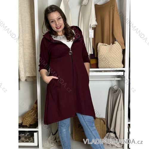 Langärmliger, übergroßer Kapuzen-Sweatshirtmantel mit Reißverschluss für Damen (S/M EINHEITSGRÖSSE) ITALIAN FASHION IMPLI2385141