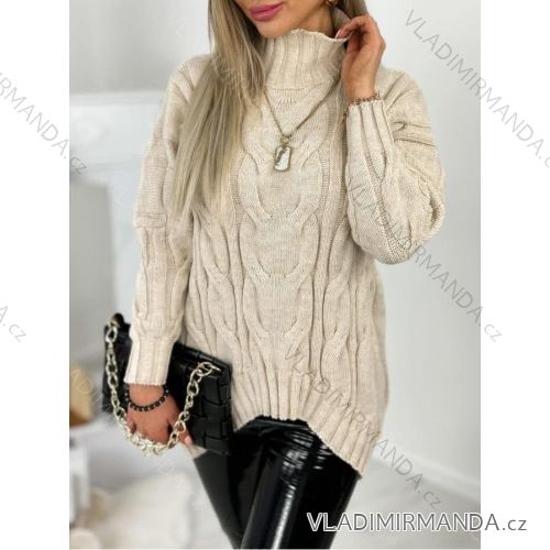 Damen-Strickpullover mit Rollkragen und langen Ärmeln (XS/S/M Einheitsgröße) ITALIENISCHE MODE IMM25M2350