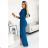 Elegantes Partykleid Shiny mit Ausschnitt und Schlitz an den Beinen (XS - XL) Polish Fashion NMC-404-4/DR blau M