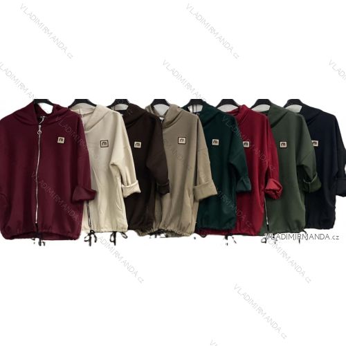 Langärmliges, leichtes Damen-Kapuzensweatshirt mit Reißverschluss, übergroß (52/54/56 ONE SIZE) ITALIAN FASHION IMC25359