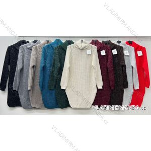 Svetr/Šaty dlouhý pletený s rolákem dlouhý rukáv dámský (3XL/4XL ONE SIZE) ITALSKÁ MÓDA IM4222773