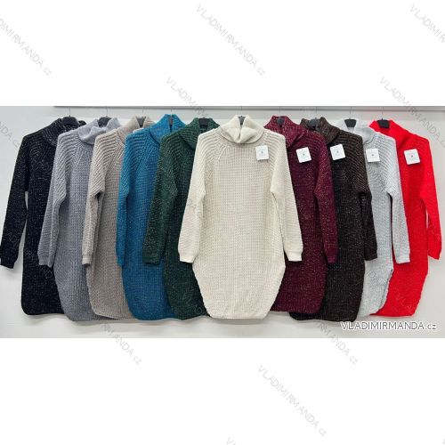 Svetr/Šaty dlouhý pletený s rolákem dlouhý rukáv dámský (3XL/4XL ONE SIZE) ITALSKÁ MÓDA IM4222773