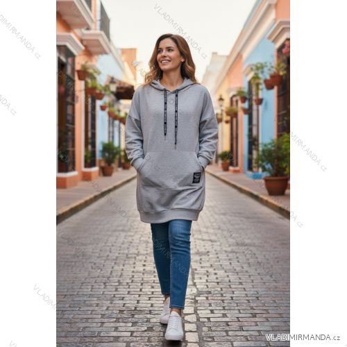 Damen-Sweatshirtkleid mit langen Ärmeln und Kapuze (S/M/L Einheitsgröße) ITALIAN FASHION IMD24202