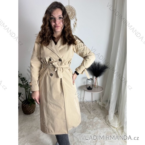 Langer, dünner Mantel mit Gürtel, lange Ärmel, Damen (S/M/L ONE SIZE) ITALIAN FASHION IMWKK252579 beige S / M / L
