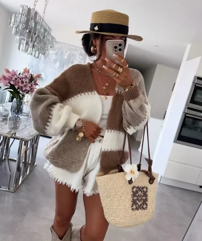 Leichte Damen-Pulloverjacke mit Kapuze, 3/4-Ärmeln (S/M/L ONE SIZE) ITALIAN FASHION IMPLI259521