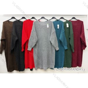 Svetr/Šaty dlouhý pletený s rolákem dlouhý rukáv dámský (3XL/4XL ONE SIZE) ITALSKÁ MÓDA IM4222773