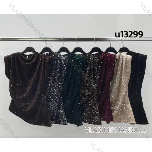 Glitzerndes Kurzarm-Tunika für Damen (XS/S/M, Einheitsgröße) ITALIENISCHE MODE Glitzerndes trägerloses Tanktop für Damen (XS/S/M, Einheitsgröße) IMM25M11720