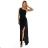 600-1 SELENA atemberaubendes langes One-Shoulder-Kleid mit Glitzerglanz und Schlitz am Bein  SCHWARZ schwarz M