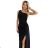 600-1 SELENA atemberaubendes langes One-Shoulder-Kleid mit Glitzerglanz und Schlitz am Bein  SCHWARZ schwarz M