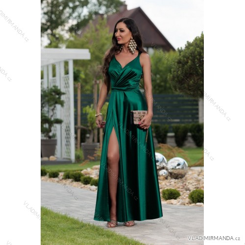 Trägerloses langes Partykleid aus Satin für Damen (34-42) POLISH FASHION PMLEL24NATHALIE dunkelgrün 40