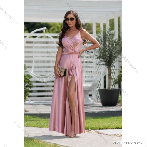 Trägerloses langes Partykleid aus Satin für Damen (34-42) POLISH FASHION PMLEL24NATHALIE pink 34