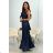 Trägerloses langes Partykleid aus Satin für Damen (34-42) POLISH FASHION PMLEL24NATHALIE dunkelblau 
