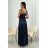 Trägerloses langes Partykleid aus Satin für Damen (34-42) POLISH FASHION PMLEL24NATHALIE dunkelblau 