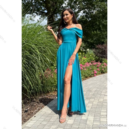 Trägerloses langes Partykleid aus Satin für Damen (34-42) POLISH FASHION PMLEL24NATHALIE türkis 34