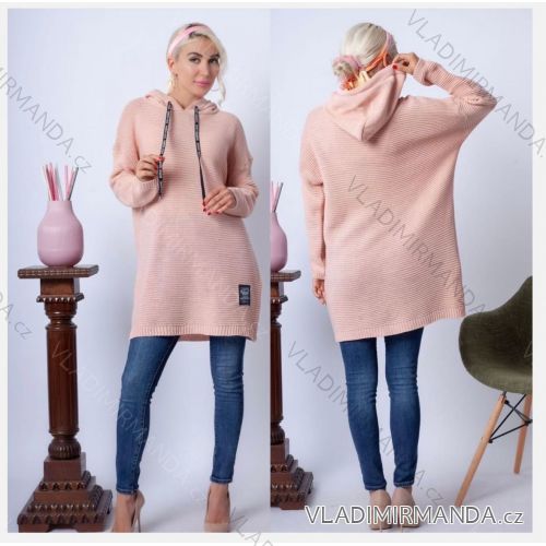 Strickpullover mit Kapuze, lange Ärmel, Damengröße Oversize (48/50/52, Einheitsgröße), italienische Mode, IM425890