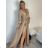 Langes, elegantes Satin-Langarmkleid für Damen (Einheitsgröße S/M) ITALIAN FASHION IMPBBP24O782 S / M Gold