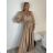 Langes, elegantes Satin-Langarmkleid für Damen (Einheitsgröße S/M) ITALIAN FASHION IMPBBP24O782 S / M Gold