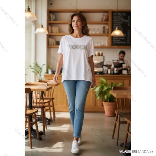 T-Shirt Kurzarm Damen (uni l-2xl) ITALIENISCHE Mode IM11736