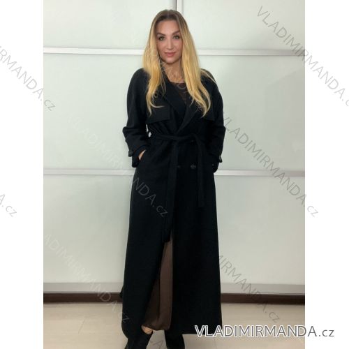 Damenmantel mit Gürtel, langärmelig (Einheitsgröße S/M/L), italienische Mode, IMPVN25251008/DU, schwarz, Größe S/M/L