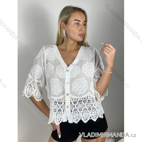 Übergroßer gestrickter Langarmpullover für Damen (S/M EINHEITSGRÖSSE) ITALIAN FASHION IMSN2416125 S / M / L weiß