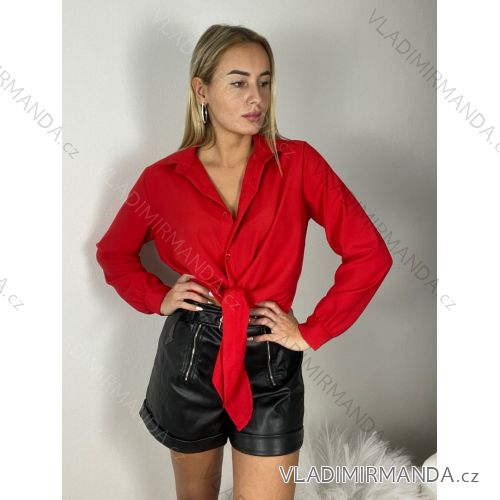 Damen Satin Langarmhemd (S/M/L ONE SIZE) ITALIAN FASHION IM322560 S / M / L rot