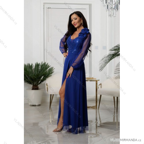 Langes, elegantes, trägerloses Satinkleid für Damen (Größen 34-40) POLISH FASHION PMLEL24MARINA Königsblau 36