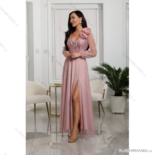 Langes, elegantes, trägerloses Satinkleid für Damen (Größen 34-40) POLISH FASHION PMLEL24MARINA Rose alte Rose 36