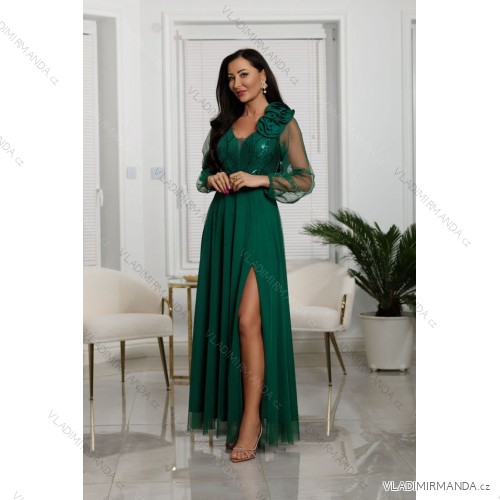 Langes, elegantes, trägerloses Satinkleid für Damen (Größen 34-40) POLISH FASHION PMLEL24MARINA grün 36