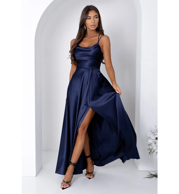 Trägerloses langes Partykleid aus Satin für Damen (34-42) POLISH FASHION PMLEL24NATHALIE