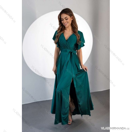 Langes formelles Kurzarmkleid für Damen (36-54) POLISH FASHION PMLMR23ALICE 42 dunkelgrün