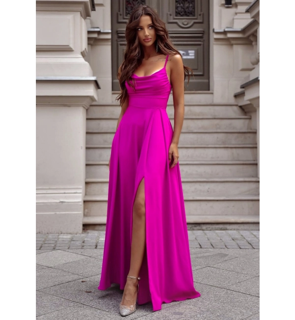 Trägerloses langes Partykleid aus Satin für Damen (34-42) POLISH FASHION PMLEL24NATHALIE