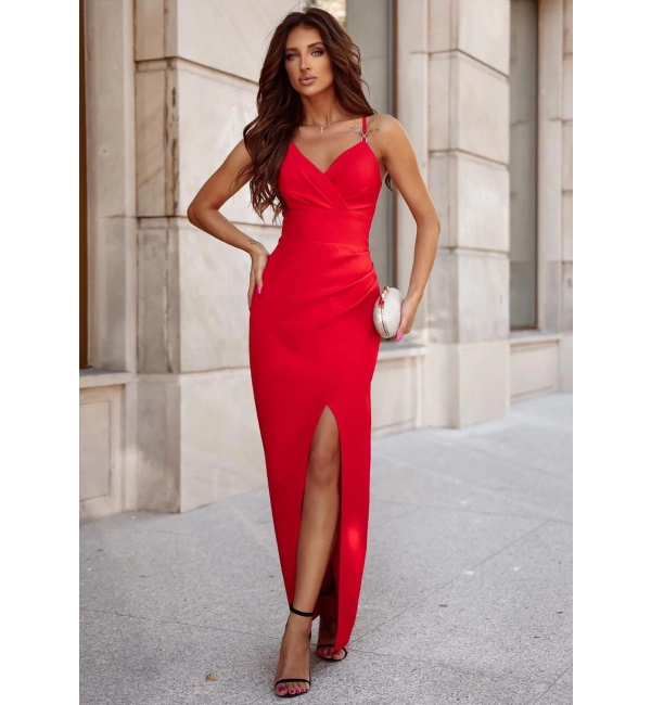 Trägerloses langes Partykleid aus Satin für Damen (34-42) POLISH FASHION PMLEL24NATHALIE