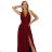 211-8 LEA langes Kleid mit Spitzenbesatz am Ausschnitt und Beinschlitz - bordeauxrot