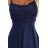 589-2 Langes Kleid mit dezentem Schimmer und Korsettschnürung am Rücken – marineblau mit Glitzer