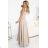 633-1 AURELIA langes Kleid mit Schlitz und Diamantausschnitt - beige mit Glitzer