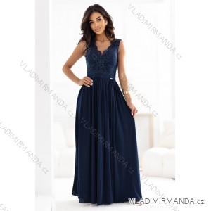 215-6 LEA langes, elegantes Maxikleid mit Spitzenoberteil und Beinschlitz – marineblau