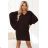 402-9 Bequemes Fledermausärmelkleid mit langen Ärmeln – Schokoladenbraun