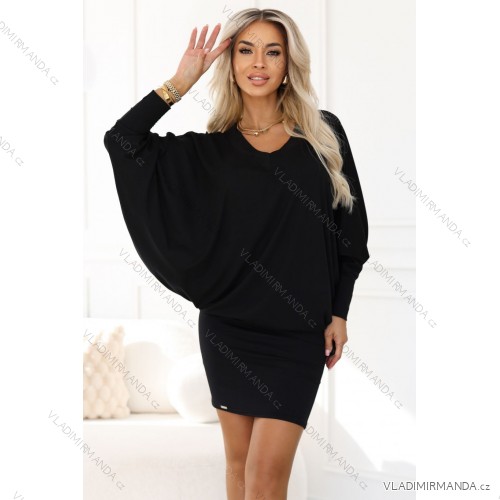 402-10 Bequemes Fledermausärmelkleid mit langen Ärmeln - schwarz