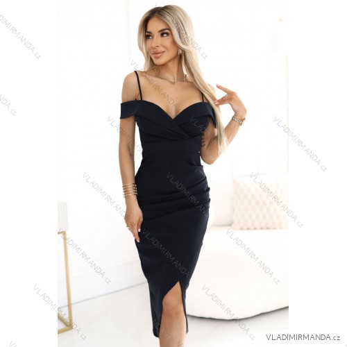 564-11 CALLIE Schulterfreies Midikleid mit Ausschnitt - schwarz