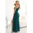 600-2 SELENA schimmerndes, langes One-Shoulder-Kleid mit Schlitz – grün mit Glitzer